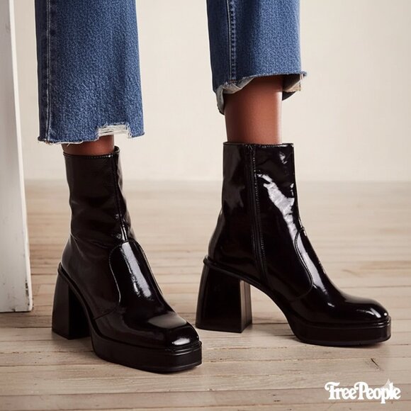 NIB Free People Ruby Shine Platform Womens Leather Ankle Boots - Picture 1 of 4